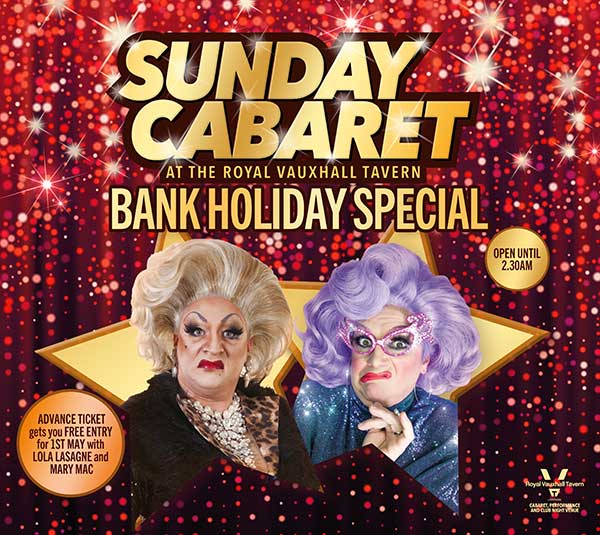 BANK HOLIDAY SUNDAY CABARET AT THE RVT WITH MYRA DUBOIS AND THE D.E EXPERIENCE