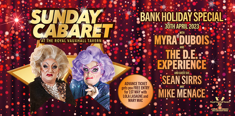 BANK HOLIDAY SUNDAY CABARET AT THE RVT WITH MYRA DUBOIS AND THE D.E EXPERIENCE