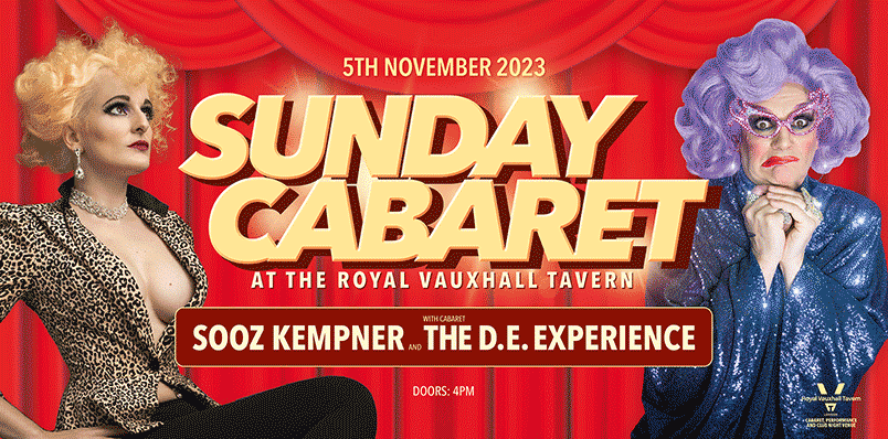 Sunday Cabaret at the RVT with Sooz Kempner and The D.E. Experience