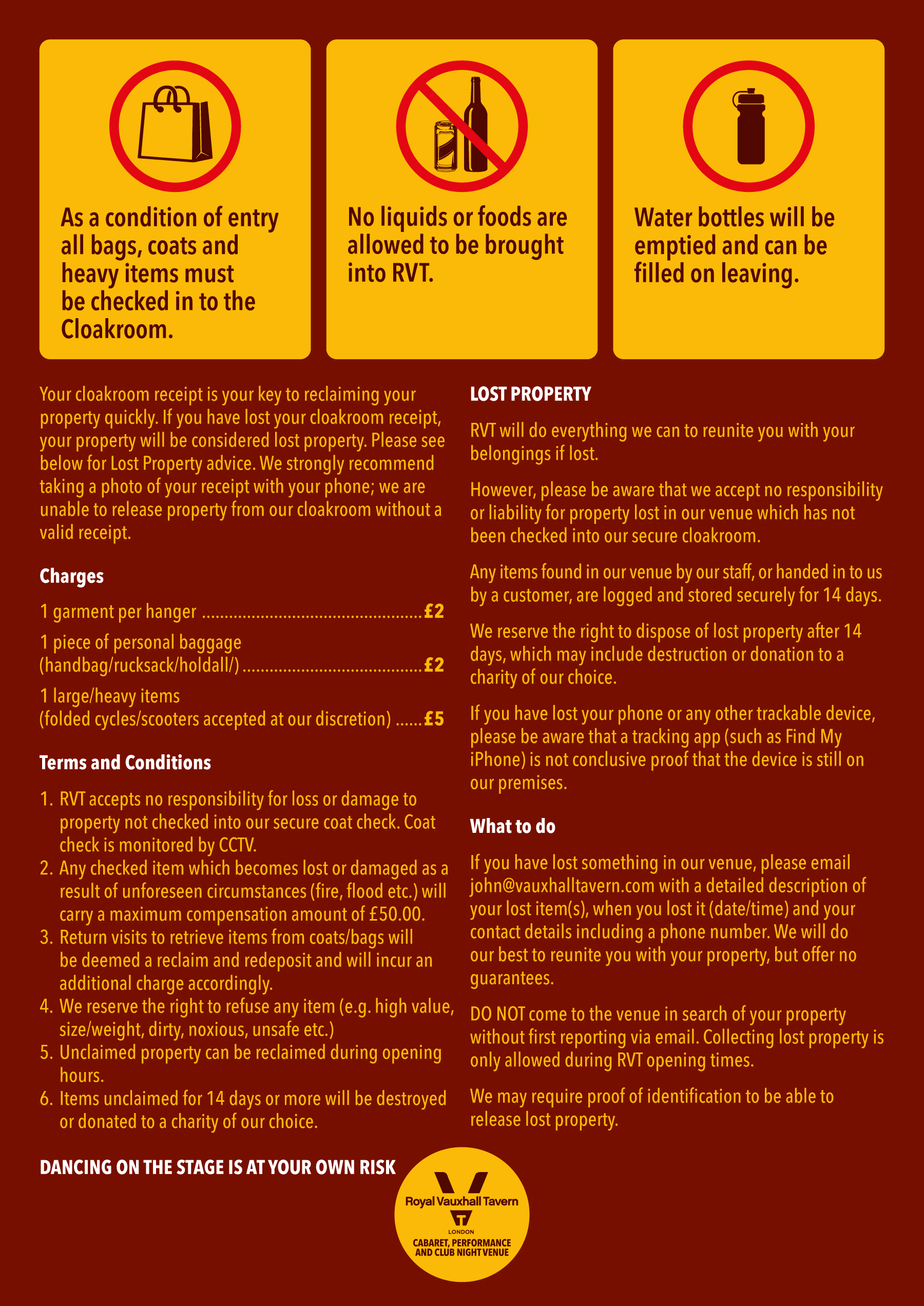 Cloak Room Notice